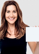 Attractive businesswoman holding a blank card